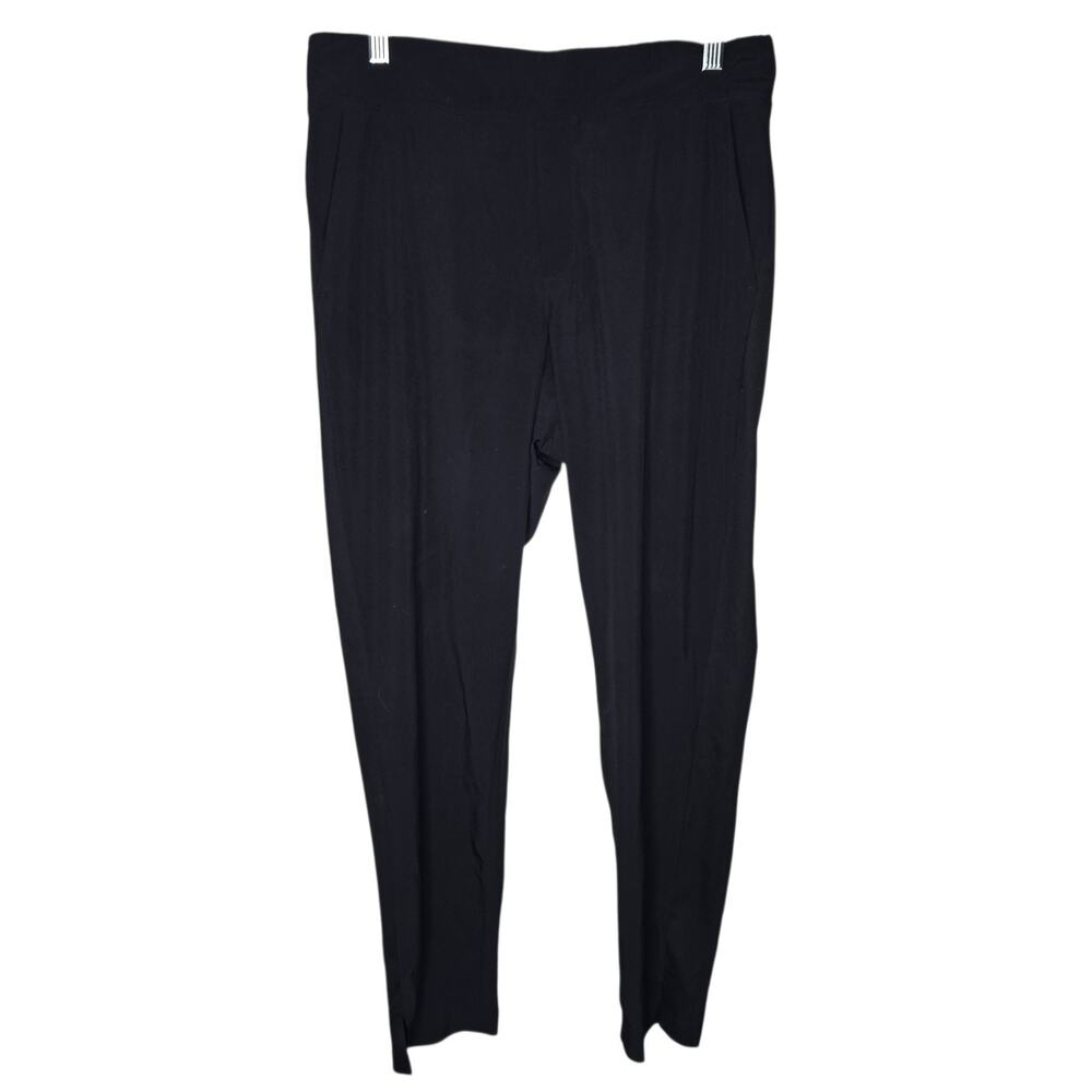 Athleta Brooklyn Ankle Pants Womens 10 Black mid Rise Rib Knit Side Panels Gym